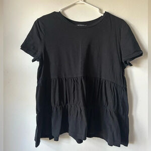 Zara Black  Ruffle T Shirt‎